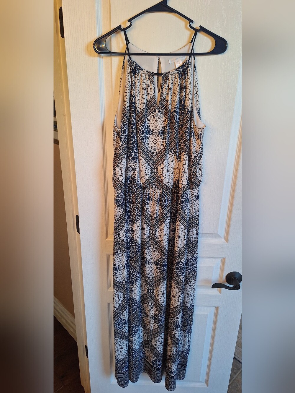 Max Studio Blue & White Geometric Print Maxi Dress